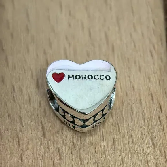 Pandora Morocco Flag Heart bead Charm Pendant, S925 Silver Bracelets - Picture 2 of 4